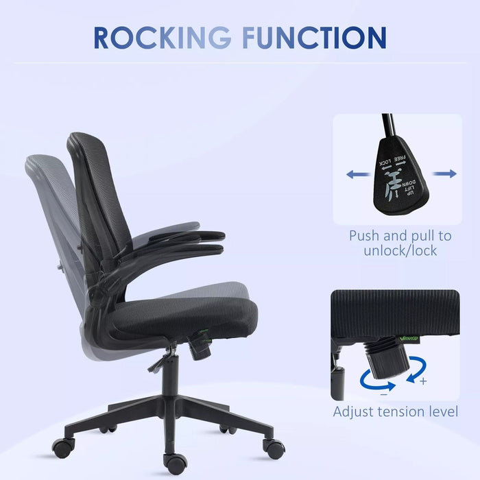 Black Mesh Office Chair With flip Up Arms