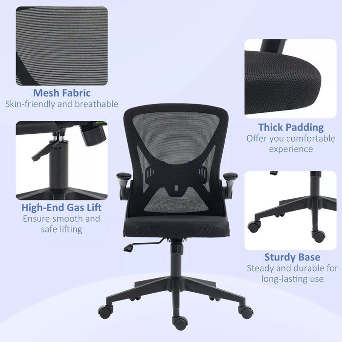 Black Mesh Office Chair With flip Up Arms