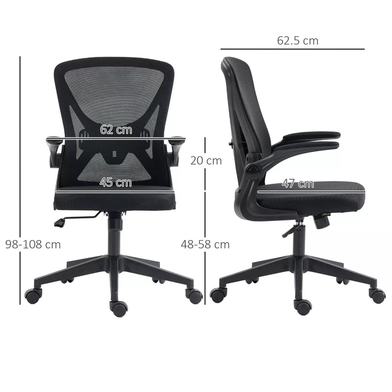Black Mesh Office Chair With flip Up Arms