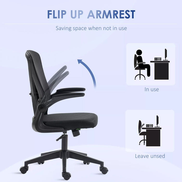 Black Mesh Office Chair With flip Up Arms