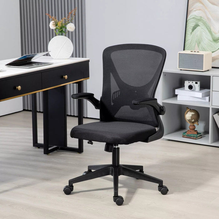 Black Mesh Office Chair With flip Up Arms