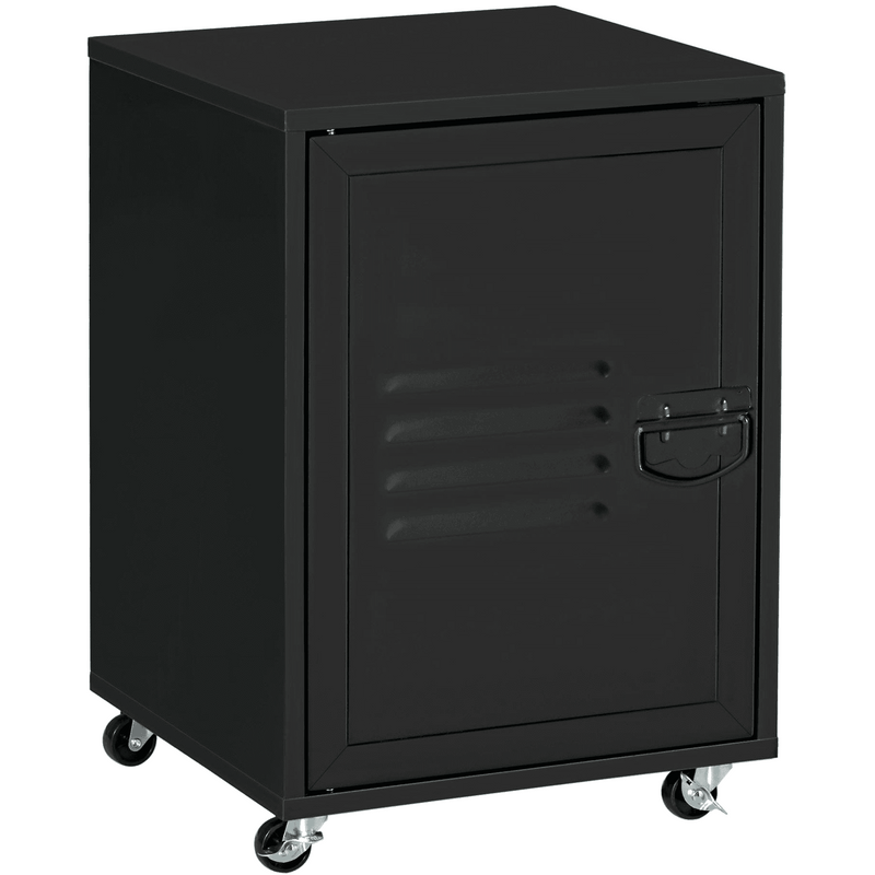 Black Locker Style Bedside Cabinet With Wheels