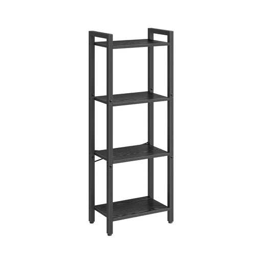 Image of a black 4 tier bookcase. Its compact size make it ideal for smaller spaces providing vertical storage, which frees up valuable floor space.
