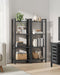 Image of a black 4 tier bookcase. Its compact size make it ideal for smaller spaces providing vertical storage, which frees up valuable floor space.
