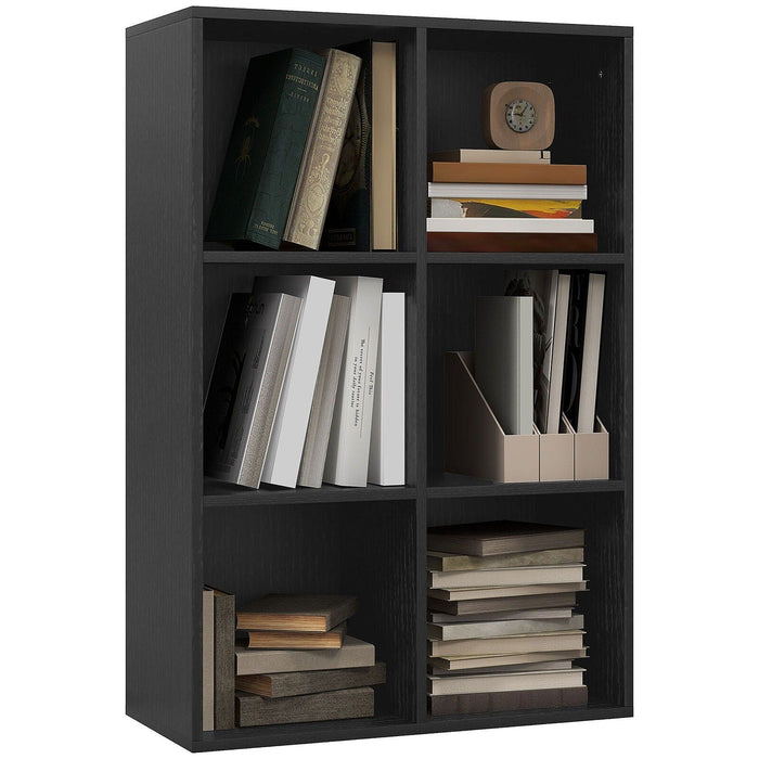 Image of a Black 6 Cube Bookcase. 