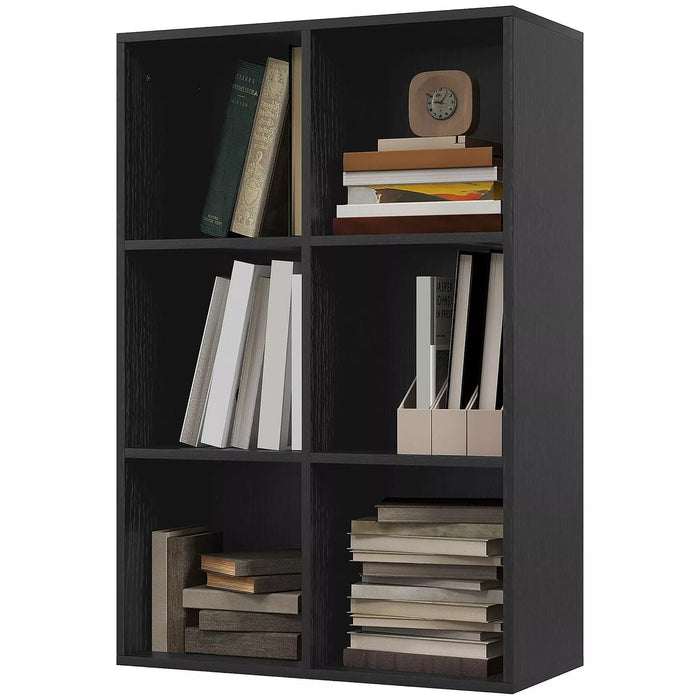 Image of a Black 6 Cube Bookcase. 