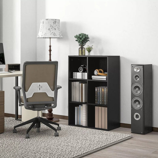 Image of a Black 6 Cube Bookcase. 