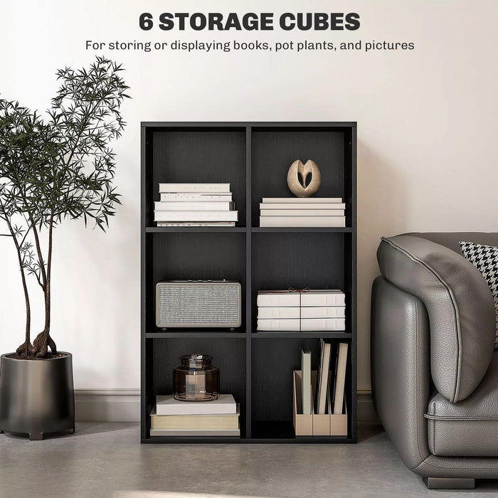 Image of a Black 6 Cube Bookcase. 