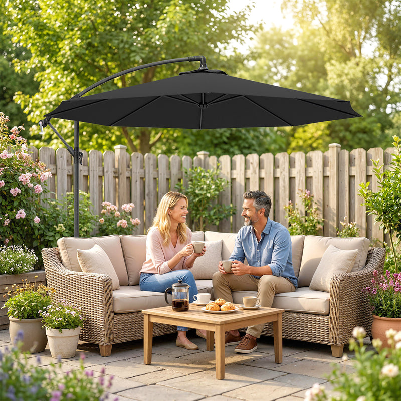 Black Cantilever Garden Parasol with Adjustable Shade for Outdoor Dining and Lounging