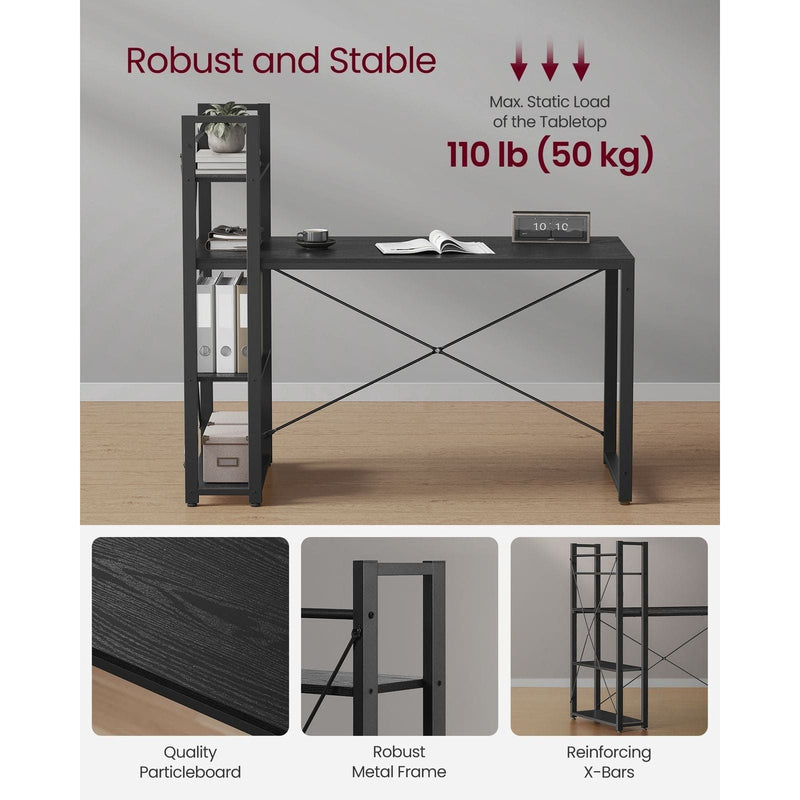 Vasagle Modern Black Desk With Shelves to The Side For Home Office