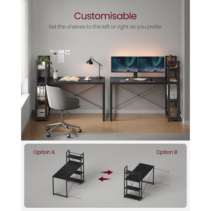 Vasagle Modern Black Desk With Shelves to The Side For Home Office