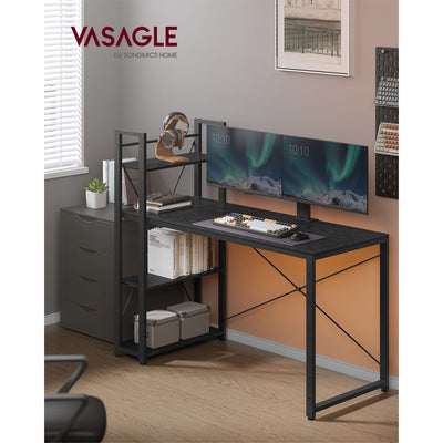 Vasagle Modern Black Desk With Shelves to The Side For Home Office