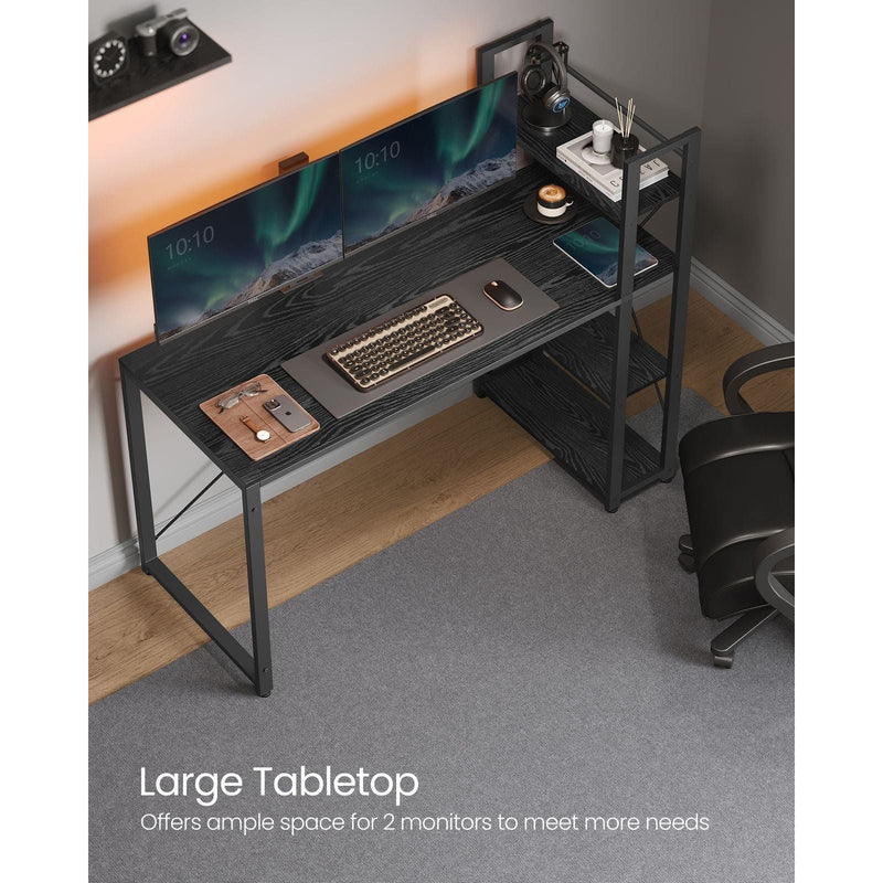 Vasagle Modern Black Desk With Shelves to The Side For Home Office