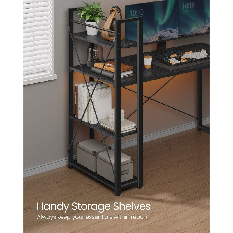 Vasagle Modern Black Desk With Shelves to The Side For Home Office