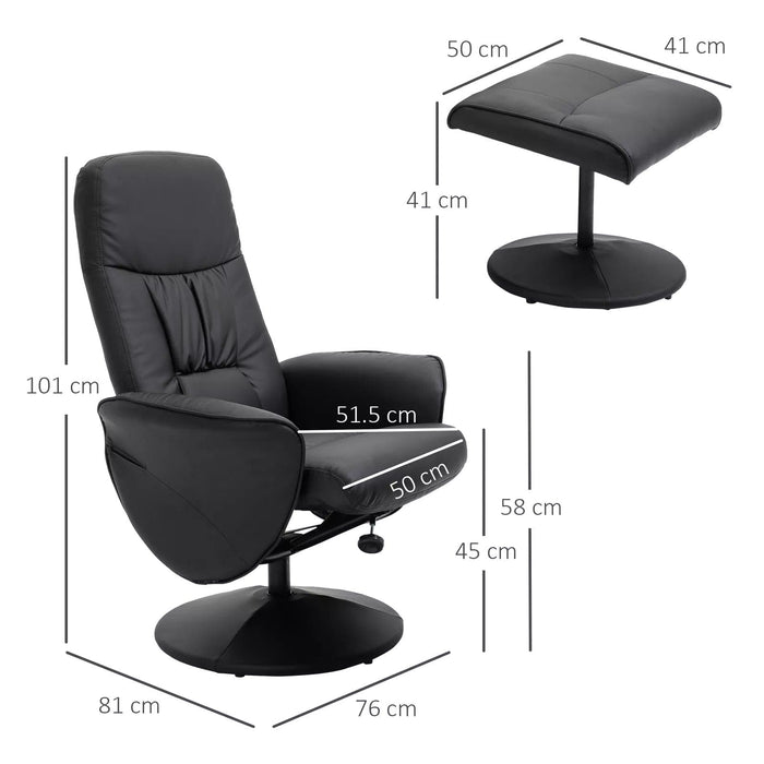 Image of a Black Leather Executive Recliner Chair With Matching Footstool