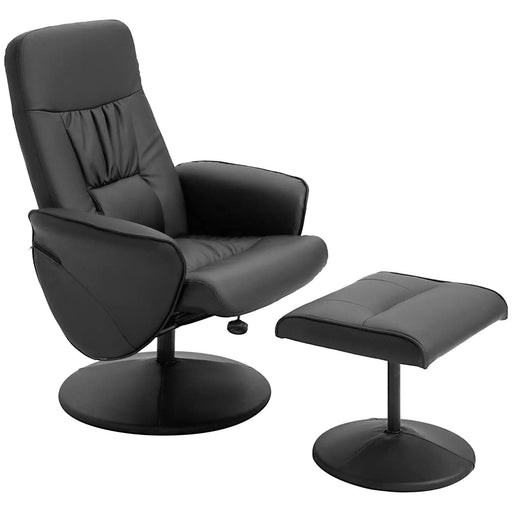 Image of a Black Leather Executive Recliner Chair With Matching Footstool