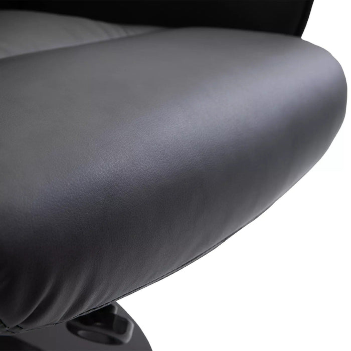 Image of a Black Leather Executive Recliner Chair With Matching Footstool