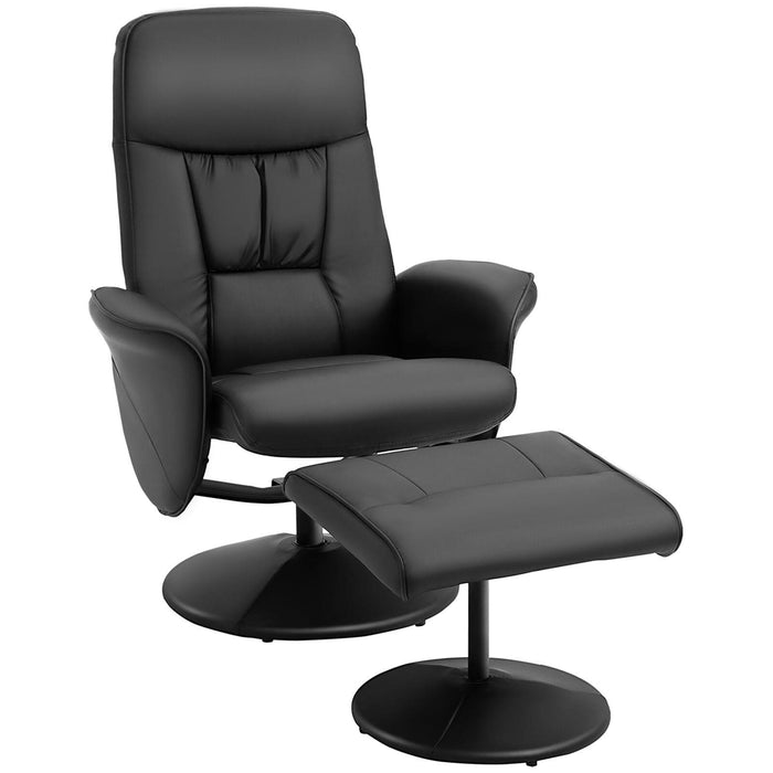 Image of a Black Leather Executive Recliner Chair With Matching Footstool