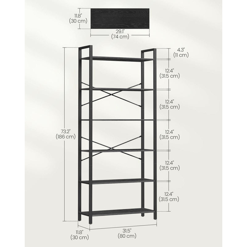 Vasagle Black Freestanding Bookshelf With 6 Shelves