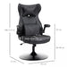 Image of a Black Leather Gaming Chair No Wheels. 

This gaming chair features lumbar and neck support pillows, flip up arms, reclining backrest, and adjustable height, so you can get comfortable and focus on winning more games.