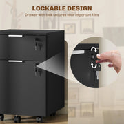 Lockable 2 Drawer Office Filing Cabinet with Wheels For Home or Office, 42W x 40D x 60H cm Homcom