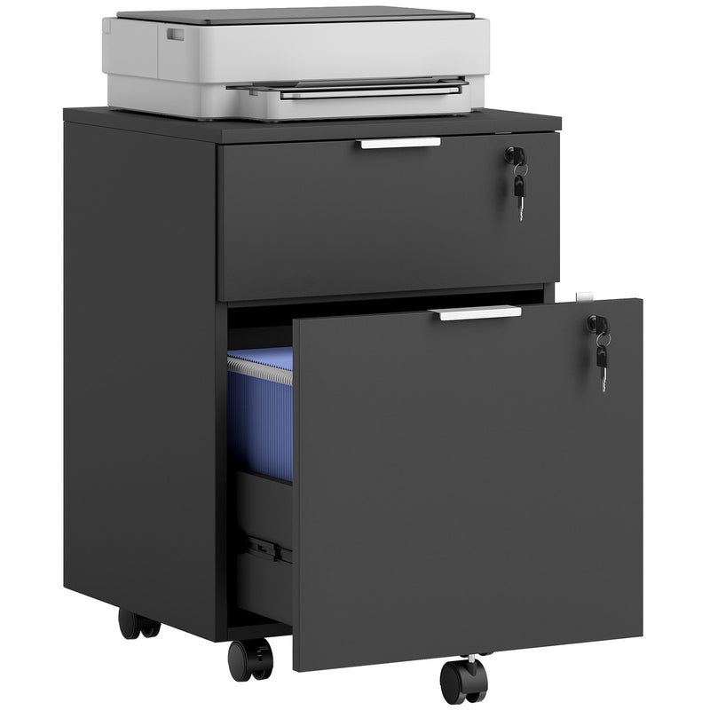 Lockable 2 Drawer Office Filing Cabinet with Wheels For Home or Office, 42W x 40D x 60H cm Homcom