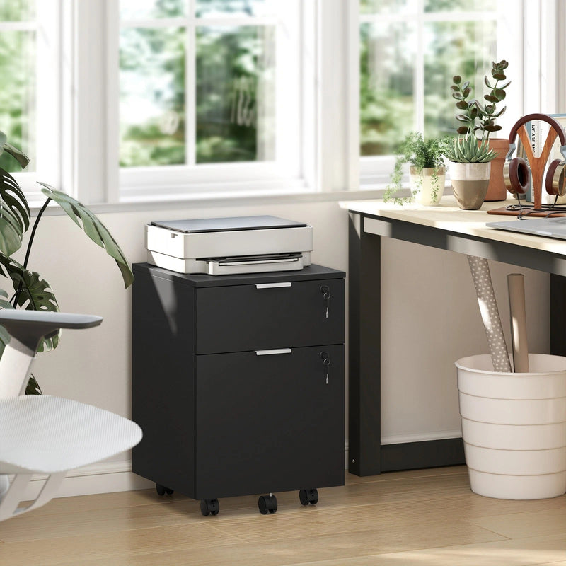 Lockable 2 Drawer Office Filing Cabinet with Wheels For Home or Office, 42W x 40D x 60H cm Homcom