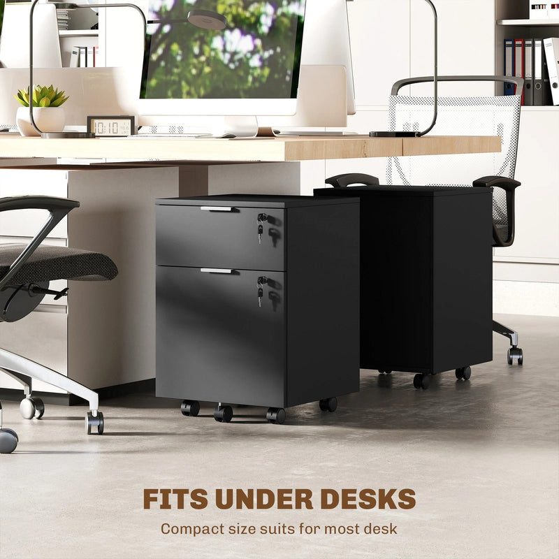 Lockable 2 Drawer Office Filing Cabinet with Wheels For Home or Office, 42W x 40D x 60H cm Homcom
