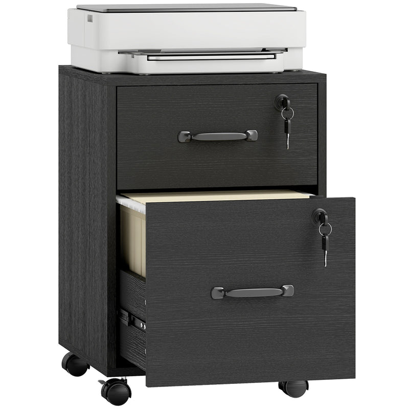 Mobile Office Filing Cabinet With 2 Drawers And Hanging Folder Storage For Home Office