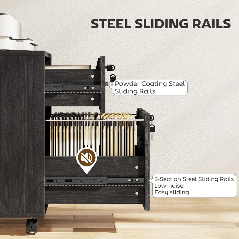Mobile Office Filing Cabinet With 2 Drawers And Hanging Folder Storage For Home Office