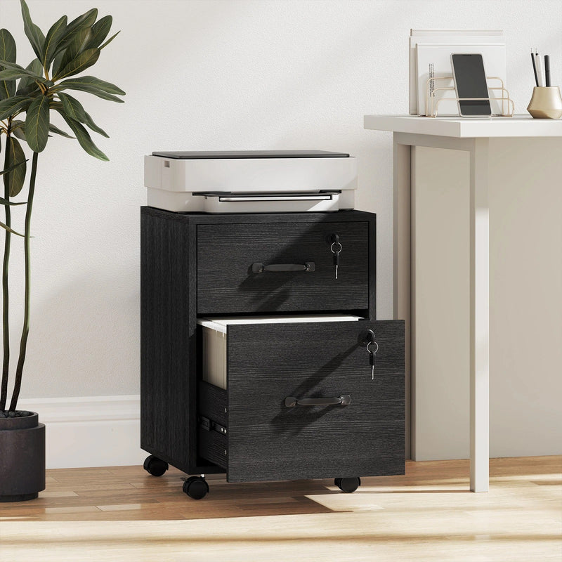 Mobile Office Filing Cabinet With 2 Drawers And Hanging Folder Storage For Home Office