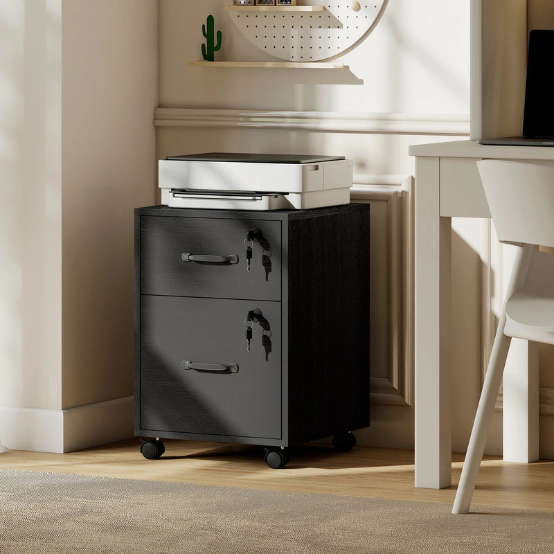 Mobile Office Filing Cabinet With 2 Drawers And Hanging Folder Storage For Home Office