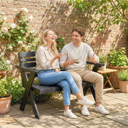 Black Wooden Garden Bench for 2 with Weather Resistant Fir Wood and Modern X Frame Legs