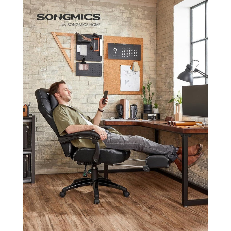 Black and Grey Songmics Gamer Chair With Wheels Adjustable Neck Pillow and Back Pillow and Arms