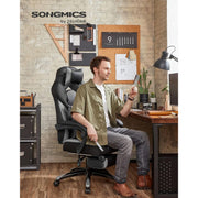Black and Grey Songmics Gamer Chair With Wheels Adjustable Neck Pillow and Back Pillow and Arms