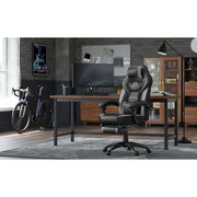 Black and Grey Songmics Gamer Chair With Wheels Adjustable Neck Pillow and Back Pillow and Arms