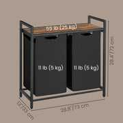Black laundry basket with wooden top and measurements 28.8 x 33 x 72cm