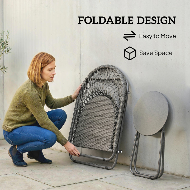 Folding Garden Bistro Set for 2 with Table and Chairs Ready Assembled Grey Rattan