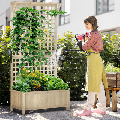 Wooden Raised Garden Bed With Trellis For Climbing Plants And Vegetables, Natural