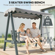Grey Wooden Garden Swing Chair for 3 Adults with Canopy for Shade and Comfort Outsunny