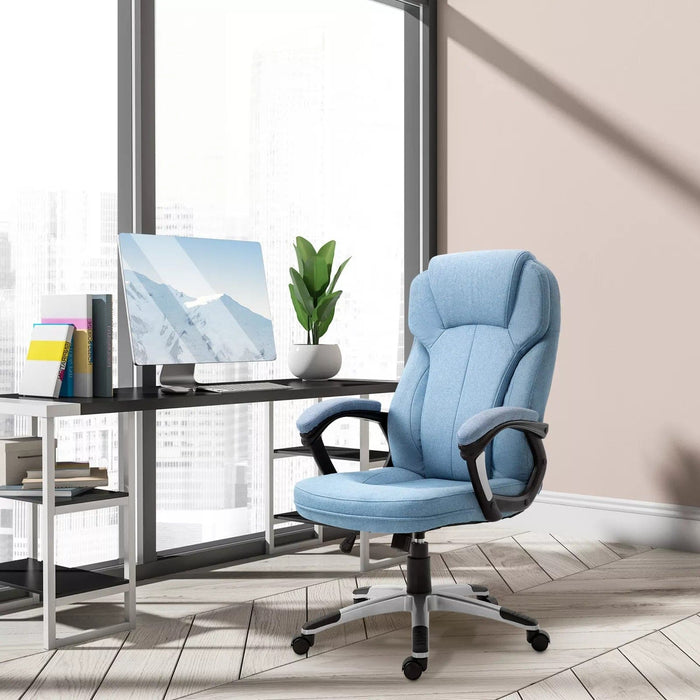 Image of a Blue Fabric Computer Chair With Wheels