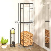 Heavy Duty Metal Firewood Log Rack With Adjustable Shelf For Indoor Outdoor Use Black