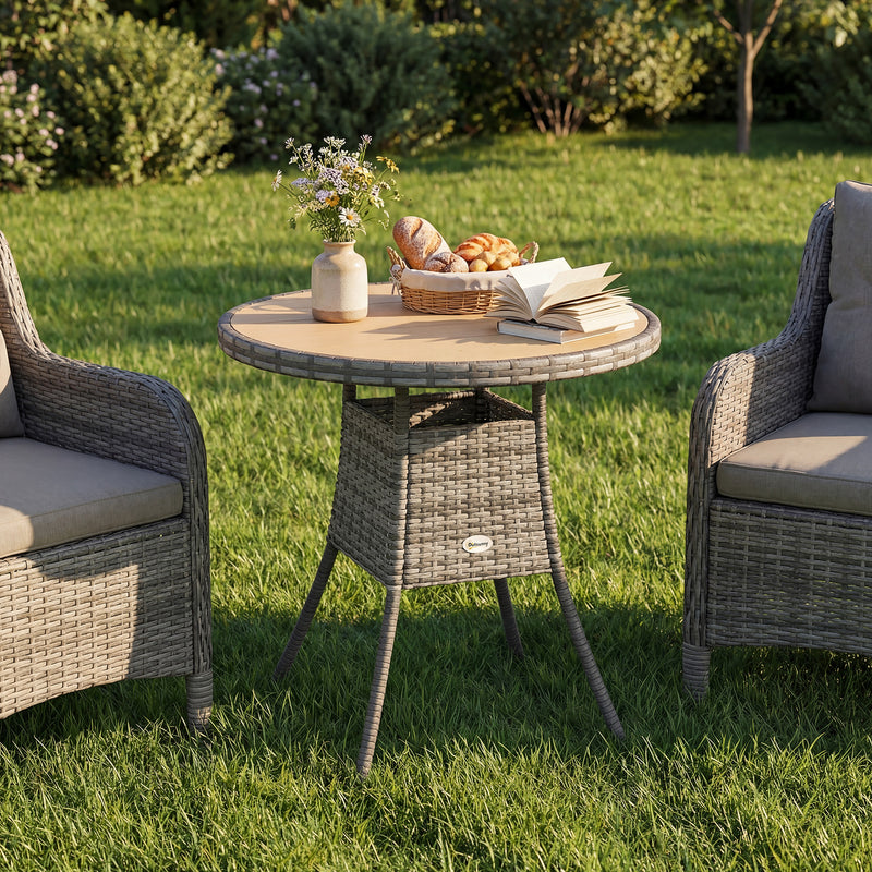 Round Rattan Garden Dining Table for 2 to 4 People with Easy Clean Top Mixed Grey Outsunny