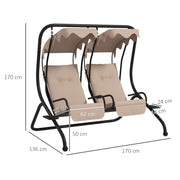 Beige 2 Seater Garden Swing Chair With Canopy Shade Ideal For Relaxing Outdoors