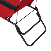 Set of 2 Folding Garden Sun Loungers with Reclining Backrest and Head Pillow Red AOSOM