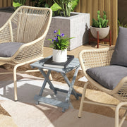 Foldable Wooden Garden Side Table for Outdoor or Indoor Use Slatted Top Light Grey Outsunny