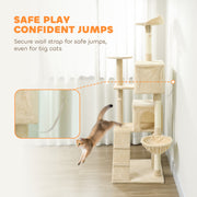 Large 180cm Cat Tree Tower with Hammock Condos and Scratching Posts for Indoor Use Beige AOSOM