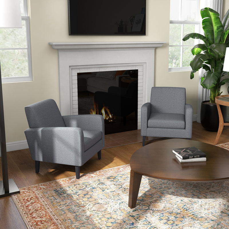 Set of 2 Upholstered Armchairs with Wooden Legs for Lounge or Bedroom Comfort Grey