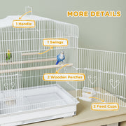 White Large Metal Bird Cage With Perches And Swing For Budgies And Parakeets
