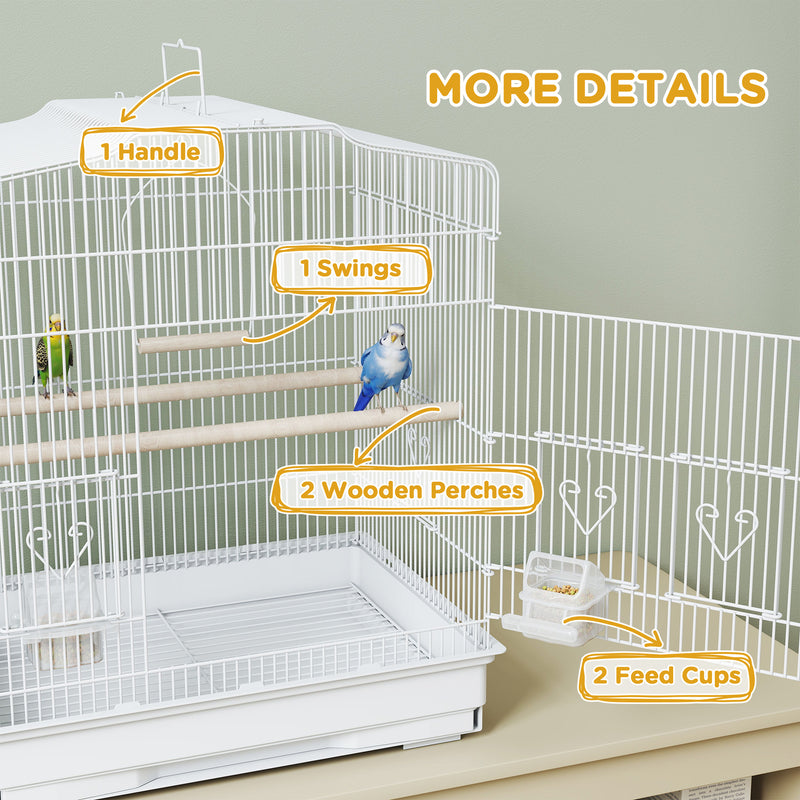 White Large Metal Bird Cage With Perches And Swing For Budgies And Parakeets